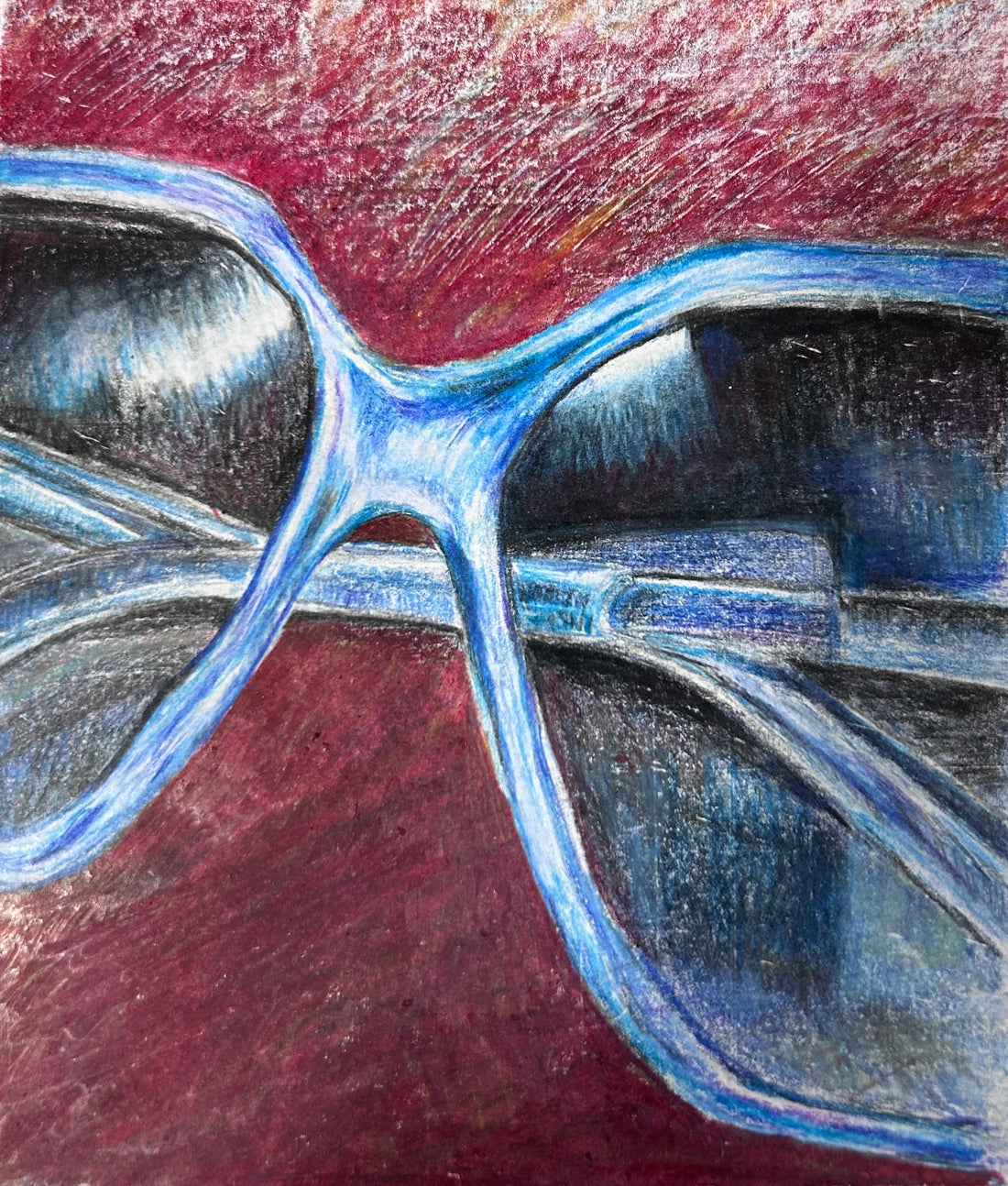 Colored Pencil Drawing of Blue sunglasses.